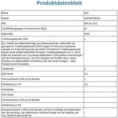 AEG Chillflex Pro AXP26U338CW mobile Klimaanlage / LED Display / Touch-Buttons / Fernbedienung / 30-40 m² / Kühlfunktion / Ventilator / Entfeuchtungsfunktion / Automatik / weiß/silber/schwarz