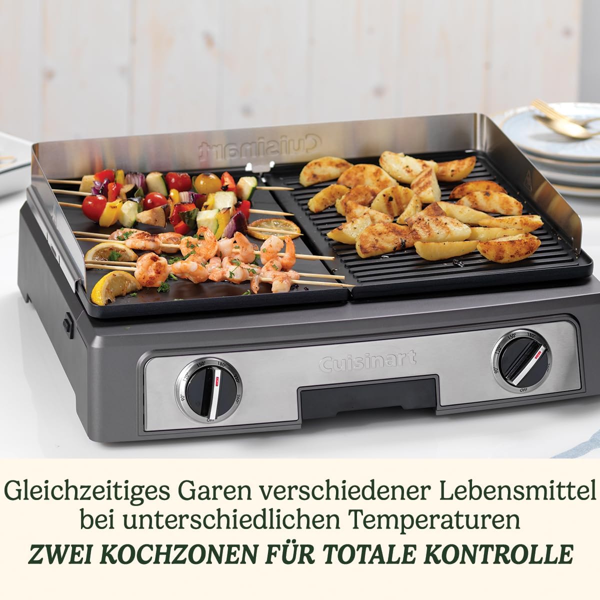 Cuisinart Hot Plate Entertaining Grill & Griddle | XL Elektrischer Plancha Grill, Teppanyaki Grillplatte für zu Hause | Antihaftbeschichtete abnehmbare Platte, 2-Zonen-Temperaturregelung bis zu 260°C