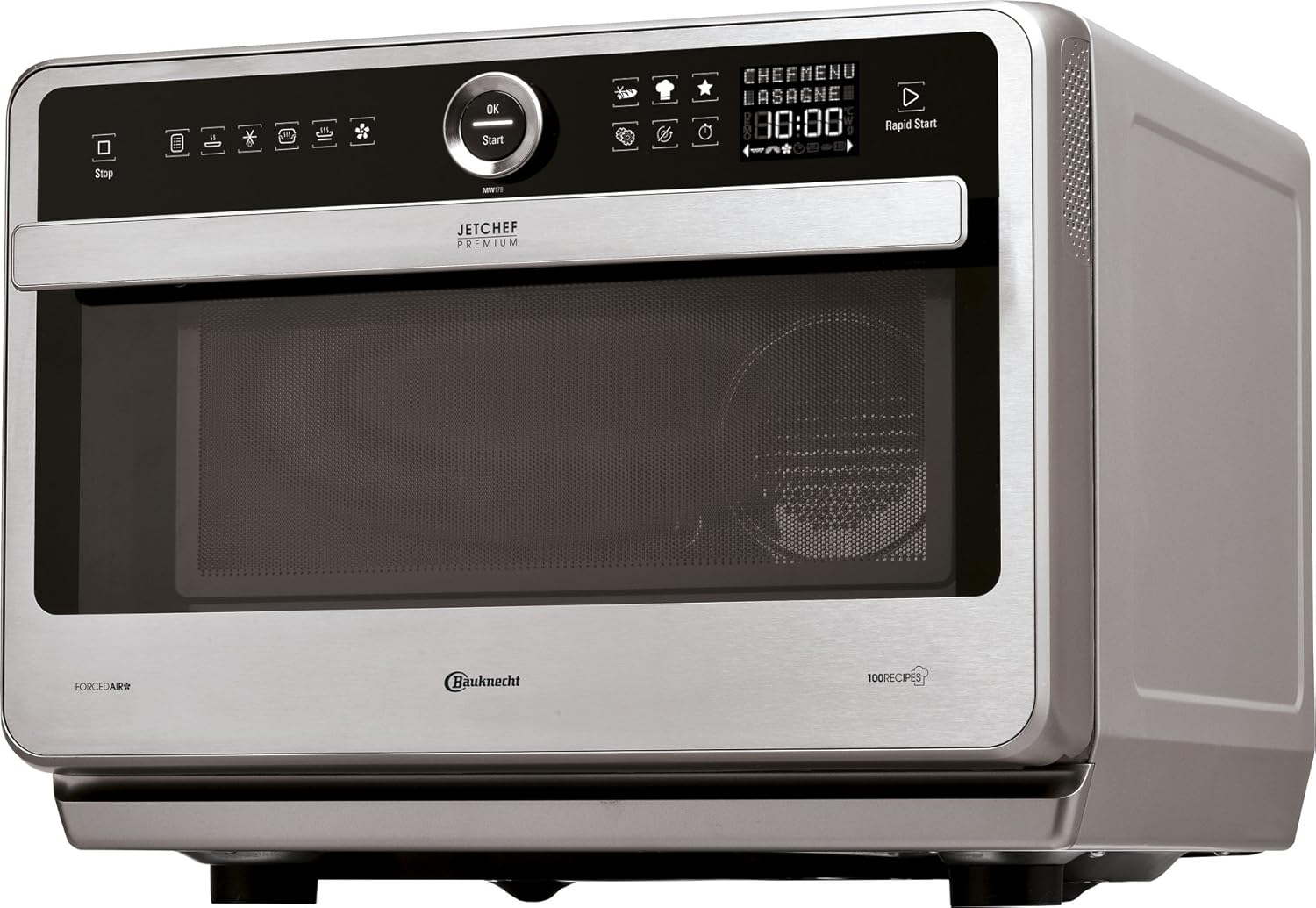 Bauknecht Jet Chef MW 179 IN Edelstahl 5in1-Multifunktionsmikrowelle/ 1000 W/ 33 L Garraum/Heißluft 1500 Watt/ Quartz Grill 1200 W/DualCrisp/ Dampfgaren/Schmelz- und Schnellauftau-Funktion