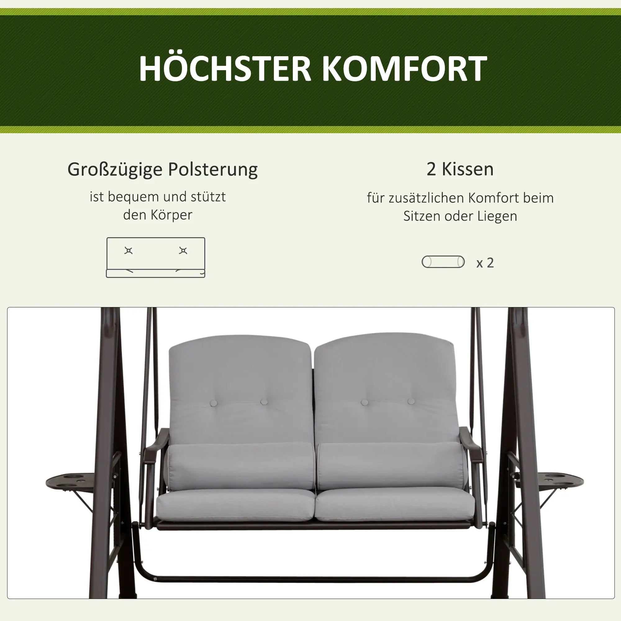 Outsunny Hollywoodschaukel 3-Sitzer mit Sonnendach und Ablagen