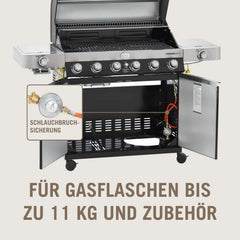 RÖSLE Elektrogrill BBQ-Portable Videro E2-P, tragbarer Tischgrill mit 2 Brennern, Warmhalterost und Deckel mit Glaseinsatz, pulverbeschichteter Stahl, schwarz/silbern