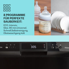 Klarstein ia 8 - Spülmaschine, Geschirrspüler, Freistehend, Teilintegriert, F, 55 cm breit, 8 Maßgedecke, 6 Programme, Aquastop, silber