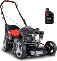 Scheppach Rasenmäher RM420 | 3in1-3,4PS | Schnittbreite 420mm | 45L Fangkorb | Schnitthöhenverstellung 25-75 mm | inkl. Motoröl