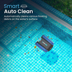 Solarbetriebener automatischer Roboter-Skimmer-Reiniger für Pools mit 30 Stunden kontinuierlicher Reinigungsleistung durch Akkubetrieb und überarbeiteten, salz- und chlortoleranten Twin-Motoren (weiß)