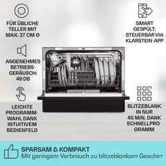 Klarstein ia 8 - Spülmaschine, Geschirrspüler, Freistehend, Teilintegriert, F, 55 cm breit, 8 Maßgedecke, 6 Programme, Aquastop, silber