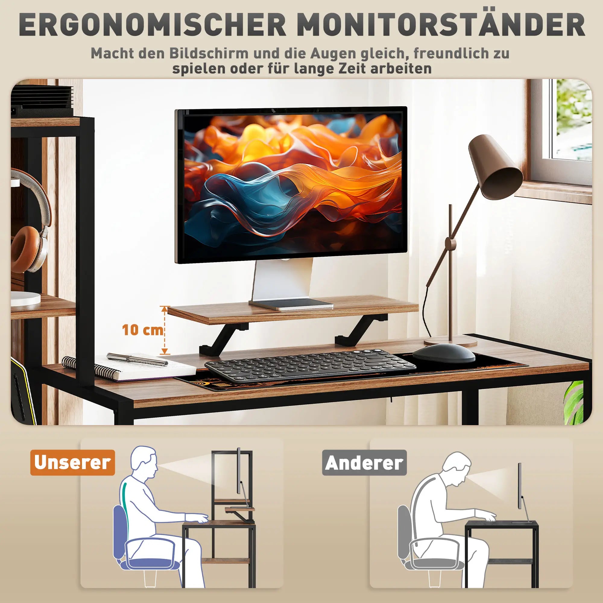 HOMCOM Computertisch mit Monitorständer & 4 Regalen – 150 × 48 × 125 cm