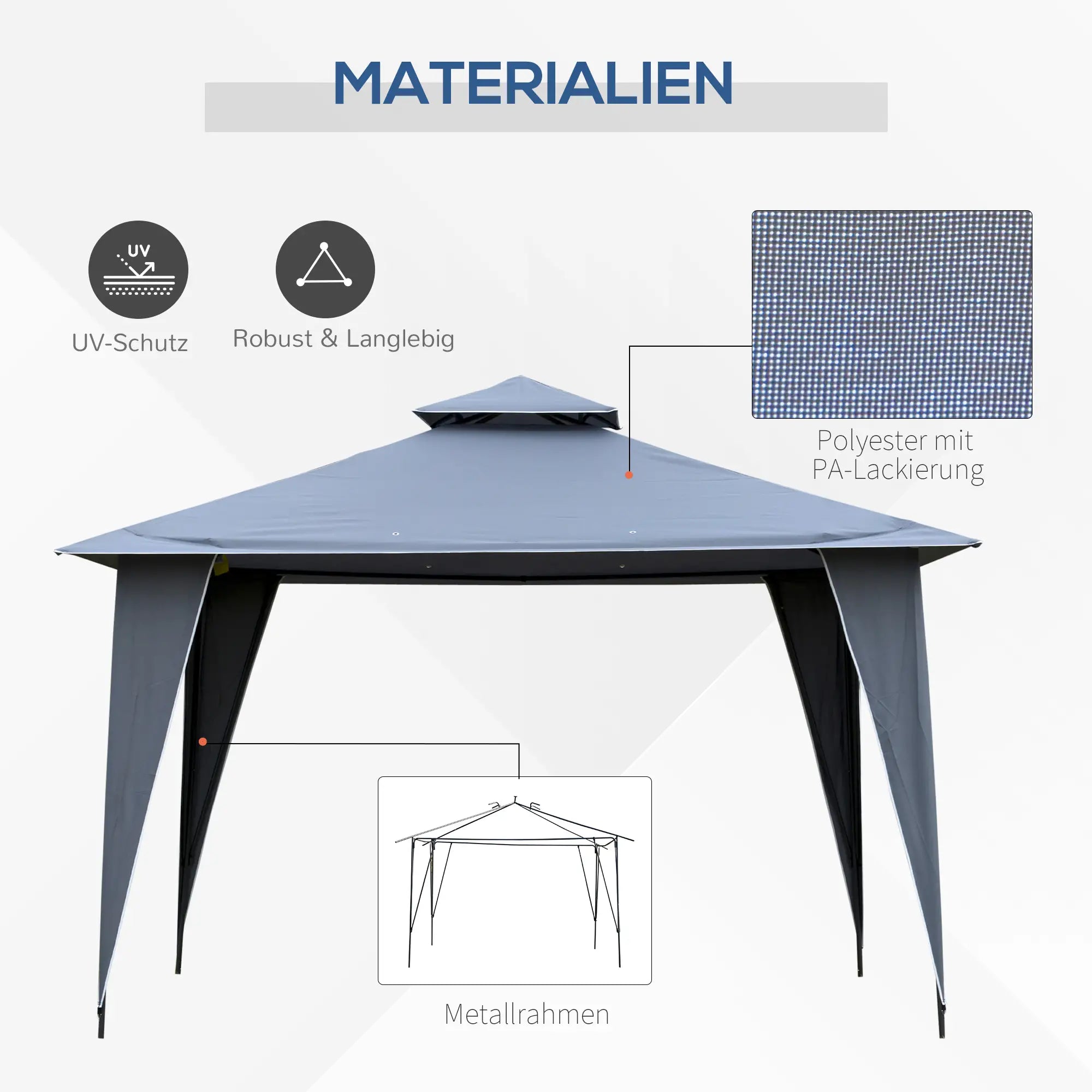 Outsunny Pavillon 3,45x3,45 m mit Doppeldach Grau