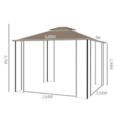 Outsunny Gartenpavillon 3,65 × 3 m mit Doppeldach & Moskitonetz – Braun/Beige