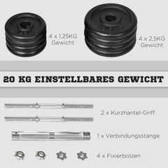 HOMCOM Hantelnset 2-in-1 Kurzhantel Langhantel kombinierbar Eisen
