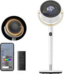 Dreo Smart Standventilator mit RGB Light, 120° +120° Oszillierender Ventilator mit Fernbedienung, 20dB Leiser Bodenventilator für Schlafzimmer, 8H Timer, Silber