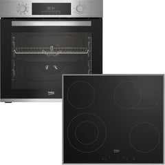 Beko BBSM12340X Einbau-Backofen-Set, zwei autarke Geräte: Induktionskochfeld mit 4 Kochzonen, Backofen mit 8 Heizarten, 72 l Garraum-Volumen, Kindersicherung, Sensortasten, Schwarz/Edelstahl
