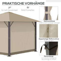 Outsunny Pavillon 3x3 m mit Seitenteilen & Belüftung Khaki