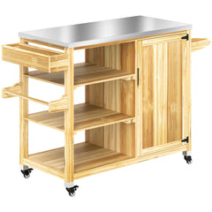 Outsunny Grillwagen Outdoor Kücheninsel mit Rollen Massivholz