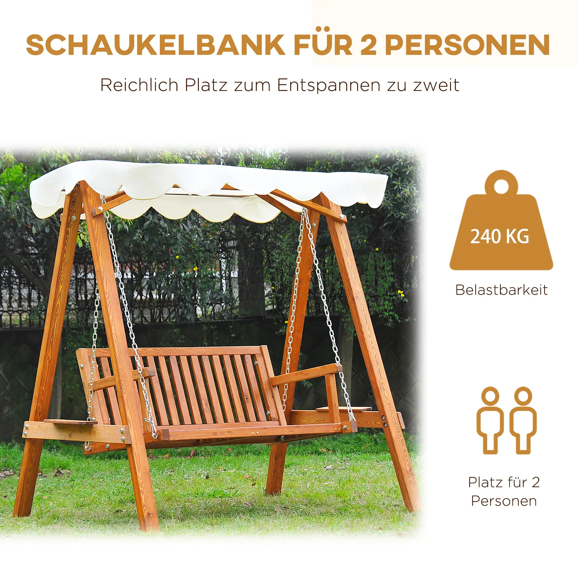 Outsunny Hollywoodschaukel Gartenschaukel 2-Sitzer mit Sonnendach Lärche