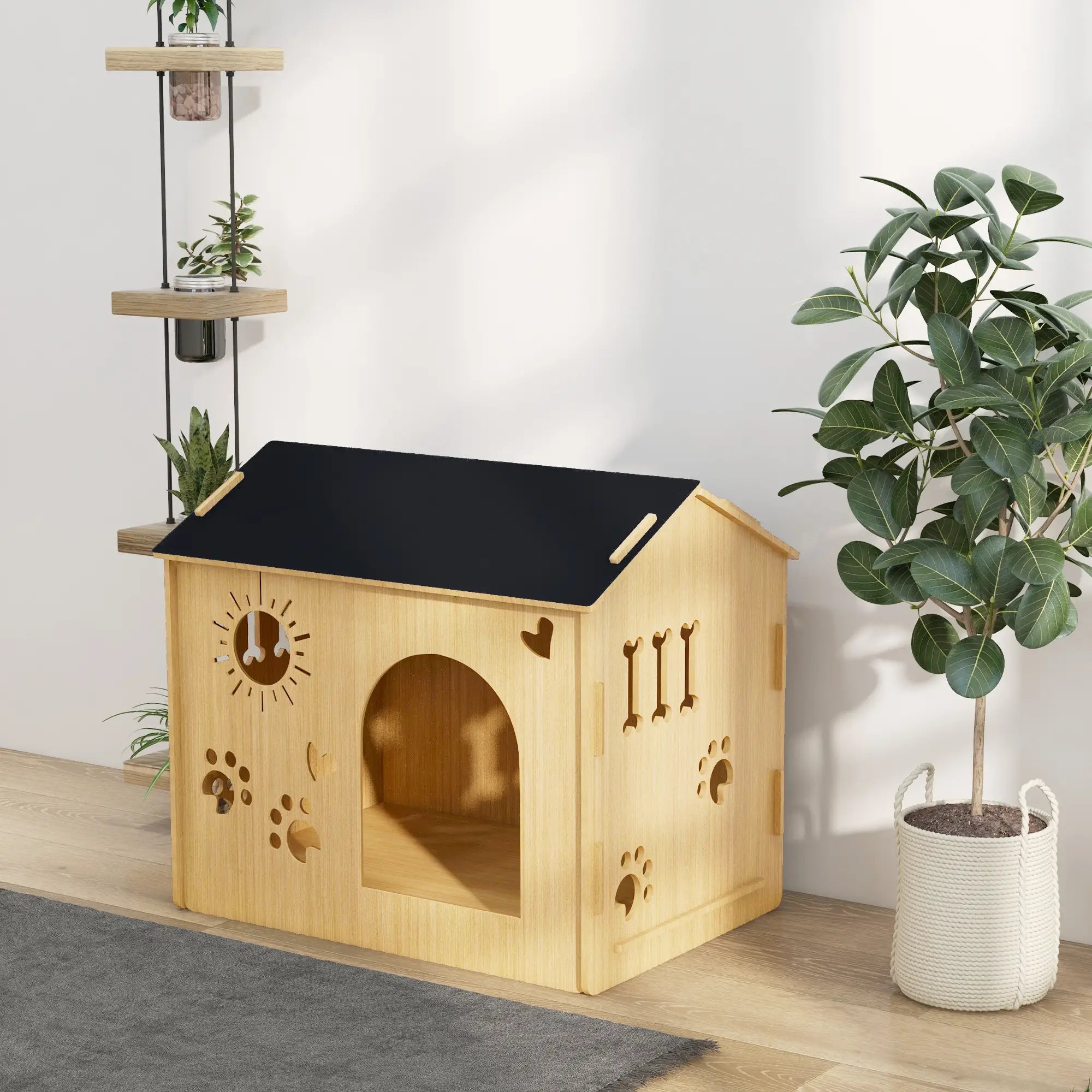 PawHut Hundehütte mit niedlichen Lüftungsöffnungen geräumig