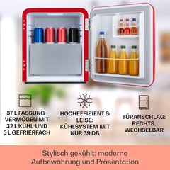 Klarstein Audrey Mini - kleiner Kühlschrank, kompakte Mini-Bar, freistehend, Kompressionskühlung, Fassungsvermögen, Kühlung: 0-10 °C, Mini-Kühlschrank mit 70 Liter Fassungsvermögen, rot