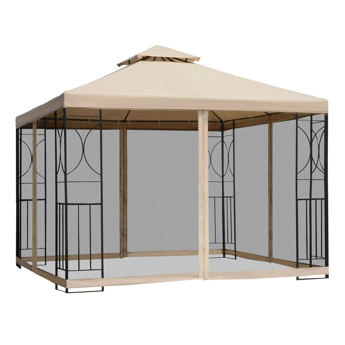 Outsunny Gartenpavillon Doppeldach mit Ablagen und Netz-Seitenwänden