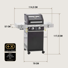 RÖSLE Elektrogrill BBQ-Portable Videro E2-P, tragbarer Tischgrill mit 2 Brennern, Warmhalterost und Deckel mit Glaseinsatz, pulverbeschichteter Stahl, schwarz/silbern