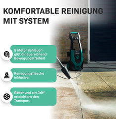 VONROC Profi Hochdruckreiniger 195bar - Fassadenreiniger für schwere Reinigungsarbeiten [2500W] - Hoher Durchfluss [468 l/h] Reinigungstank, Aluminium Pumpe - inkl. Terassenreiniger