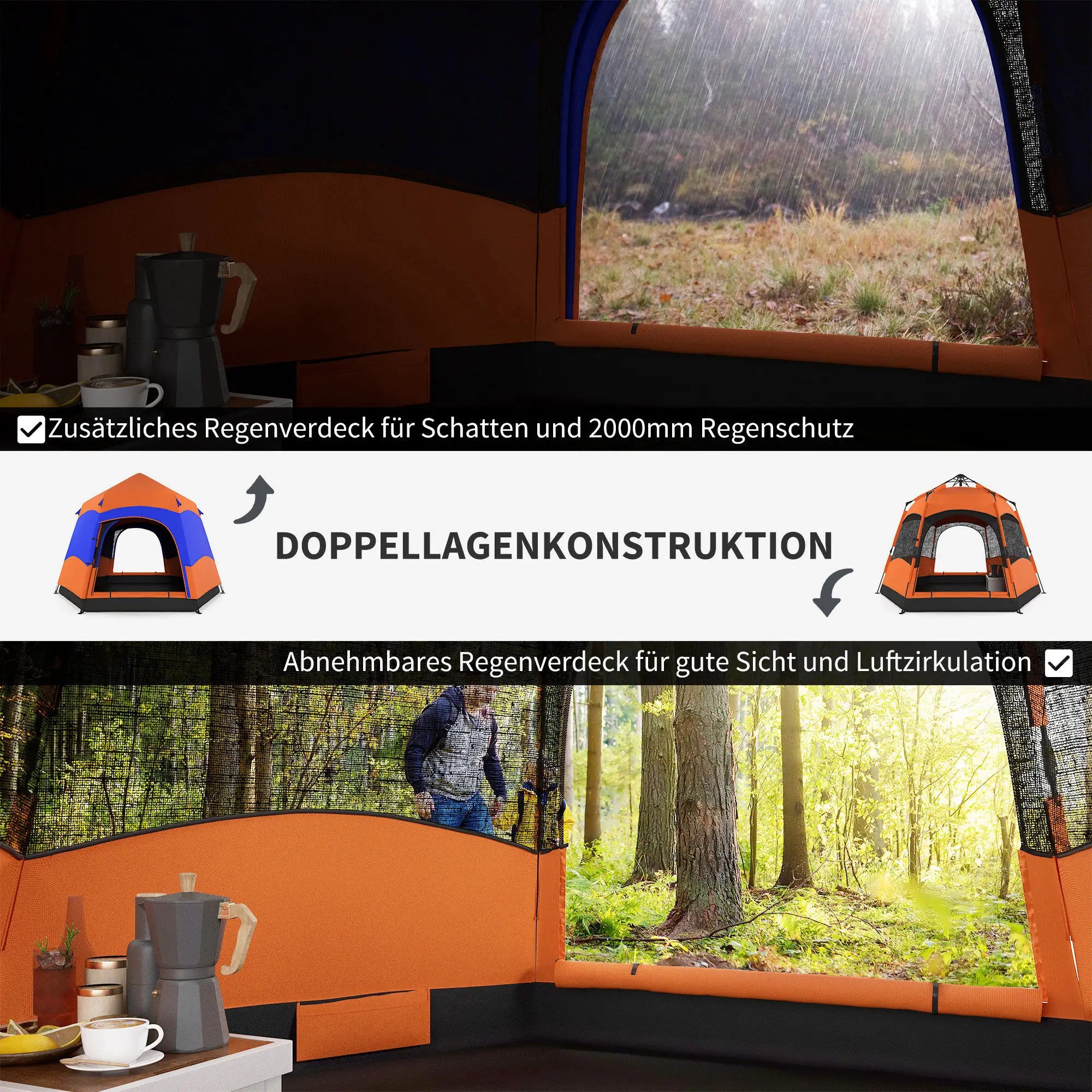 Outsunny Campingzelt Quick-Up 4-6 Personen doppelwandig Outdoor