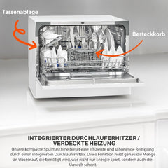 Bomann Mini Geschirrspüler mit Wasseranschluss | inkl. Schlauch | Tisch Geschirrspüler leise | Mini Spülmaschine für kleine Küchen/Camping | Spülmaschine klein m. Überlaufsicherung | TSG 7405 schwarz