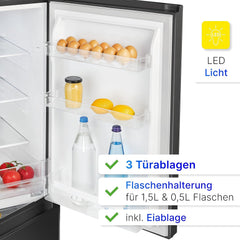 Bomann® Kühlschrank mit Gefrierfach 143cm hoch | Kühl Gefrierkombination 175L mit 3 Ablagen & 3 Schubladen | Türanschlag wechselbar | leise Kühlgefrierkombi 39db | Kühlschrank KG 322.1 inox-look
