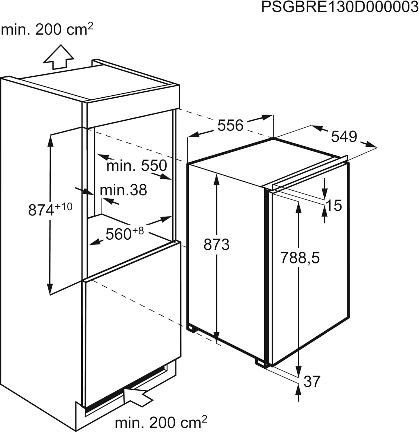 AEG TSK5O881ES Built-In Fridge / 880 mm / 142 L/Tow Door/E